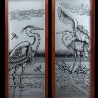 Great Blue Herons (bathroom windows)